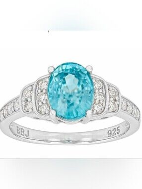 Genuine Blue & White Zircon Ring Sterling Silver Size 7